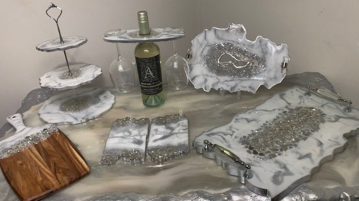 White Silver Marble Agate Tray