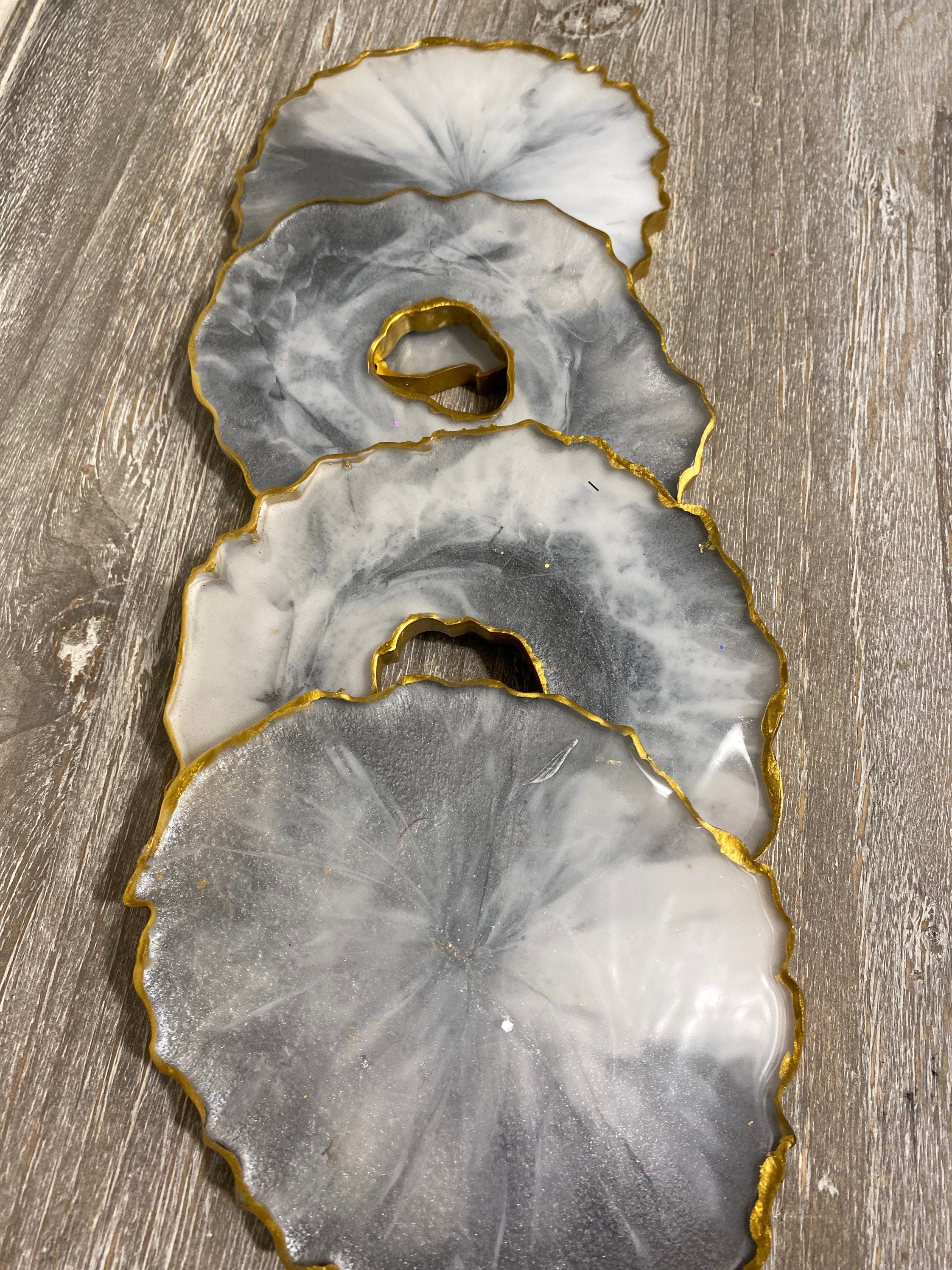 Silver Marble Geode Tray