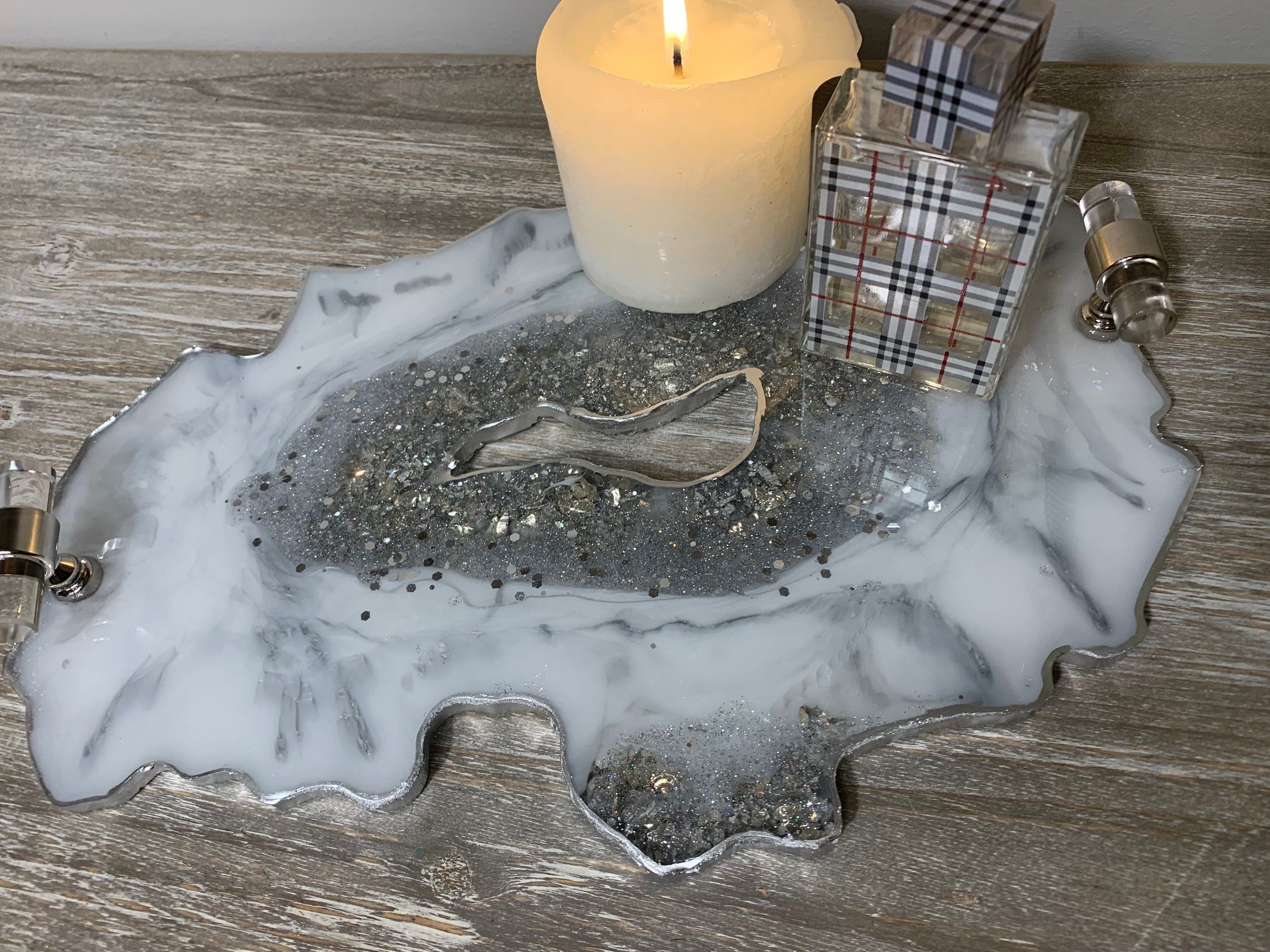 White Silver Marble Agate Tray