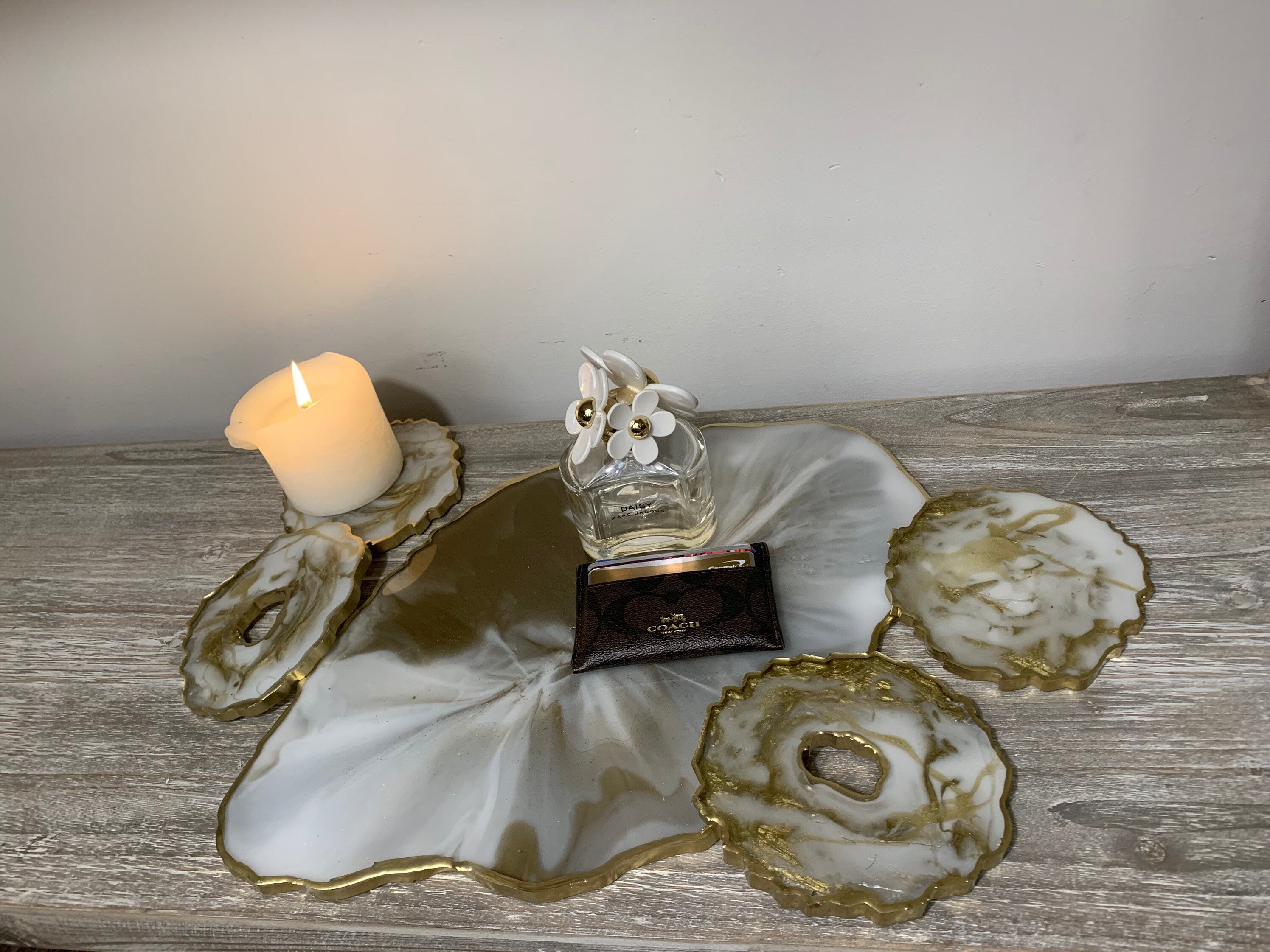 Antique Gold Marble Geode Tray
