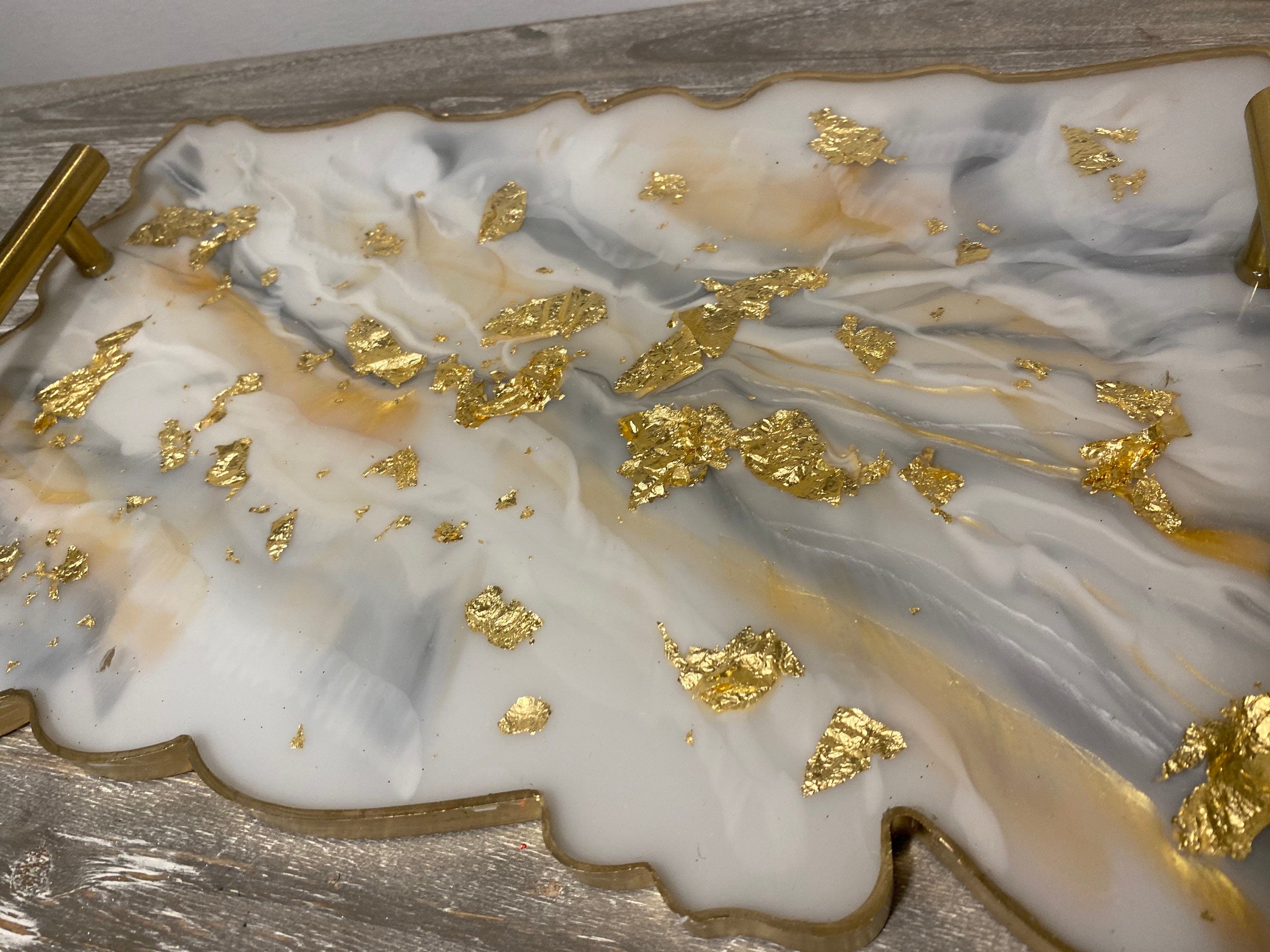 GOLD LEAF & SILVER Marble, Luxury Vanity Tray