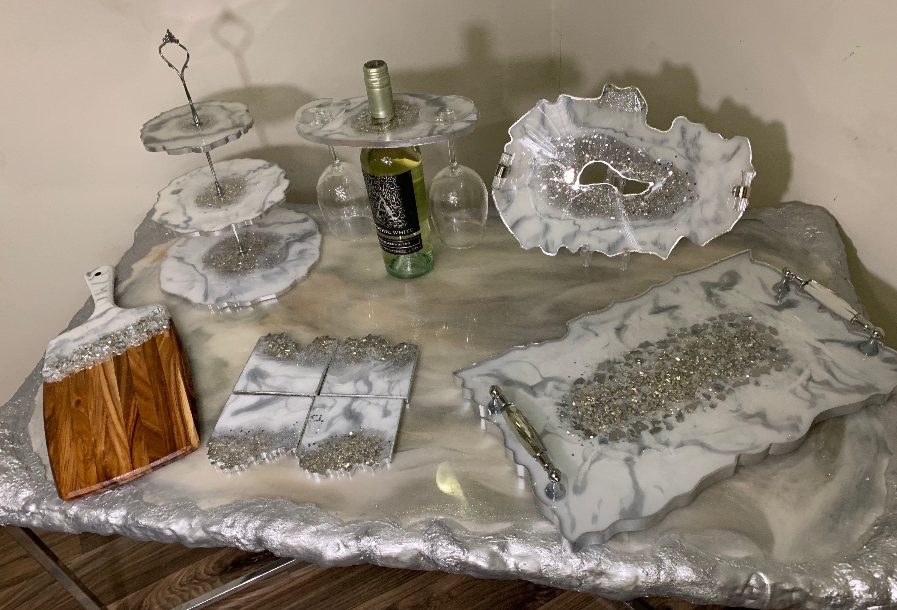 Silver Marble Glam Serving Set