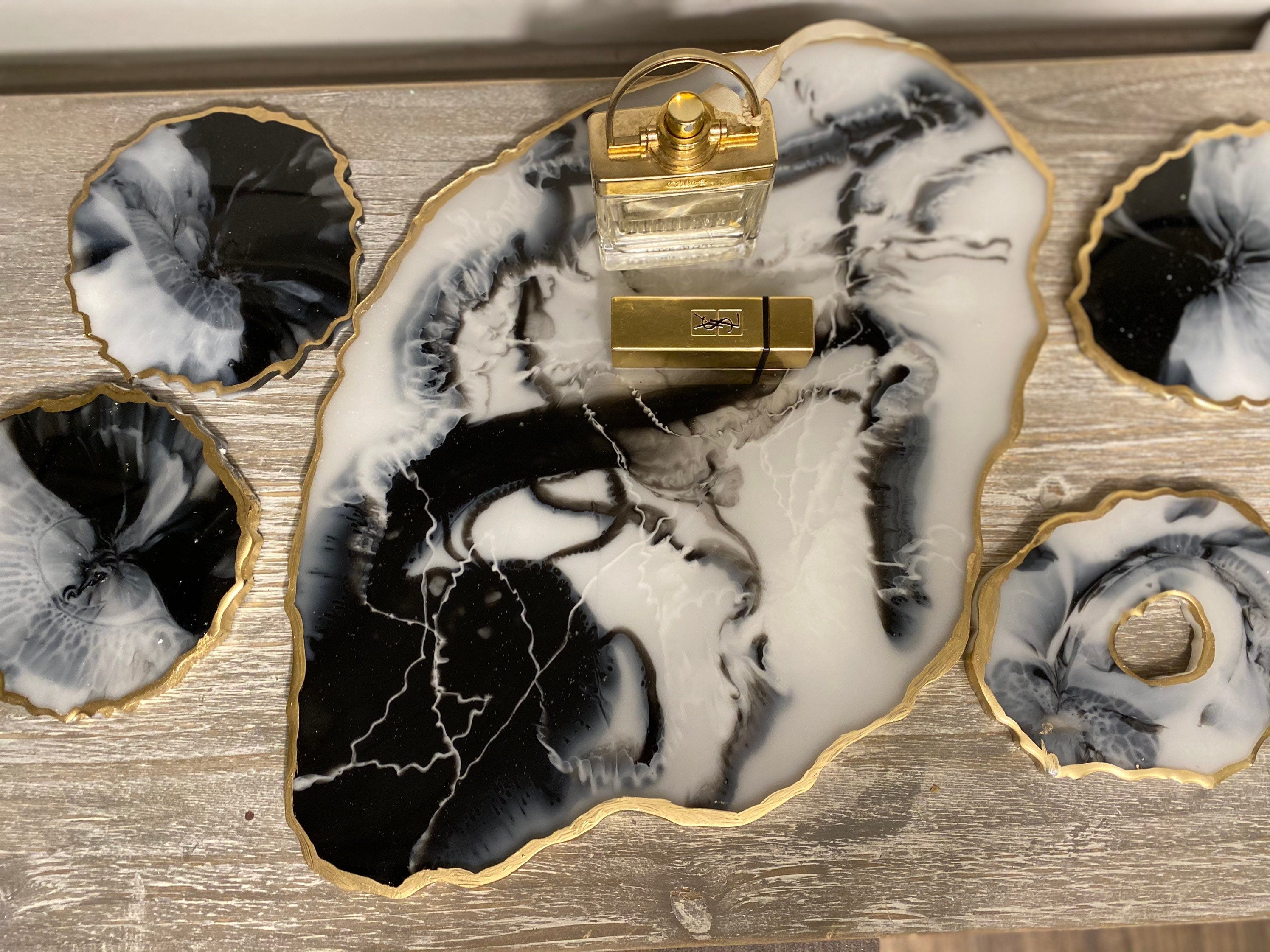Black Marble Geode Tray