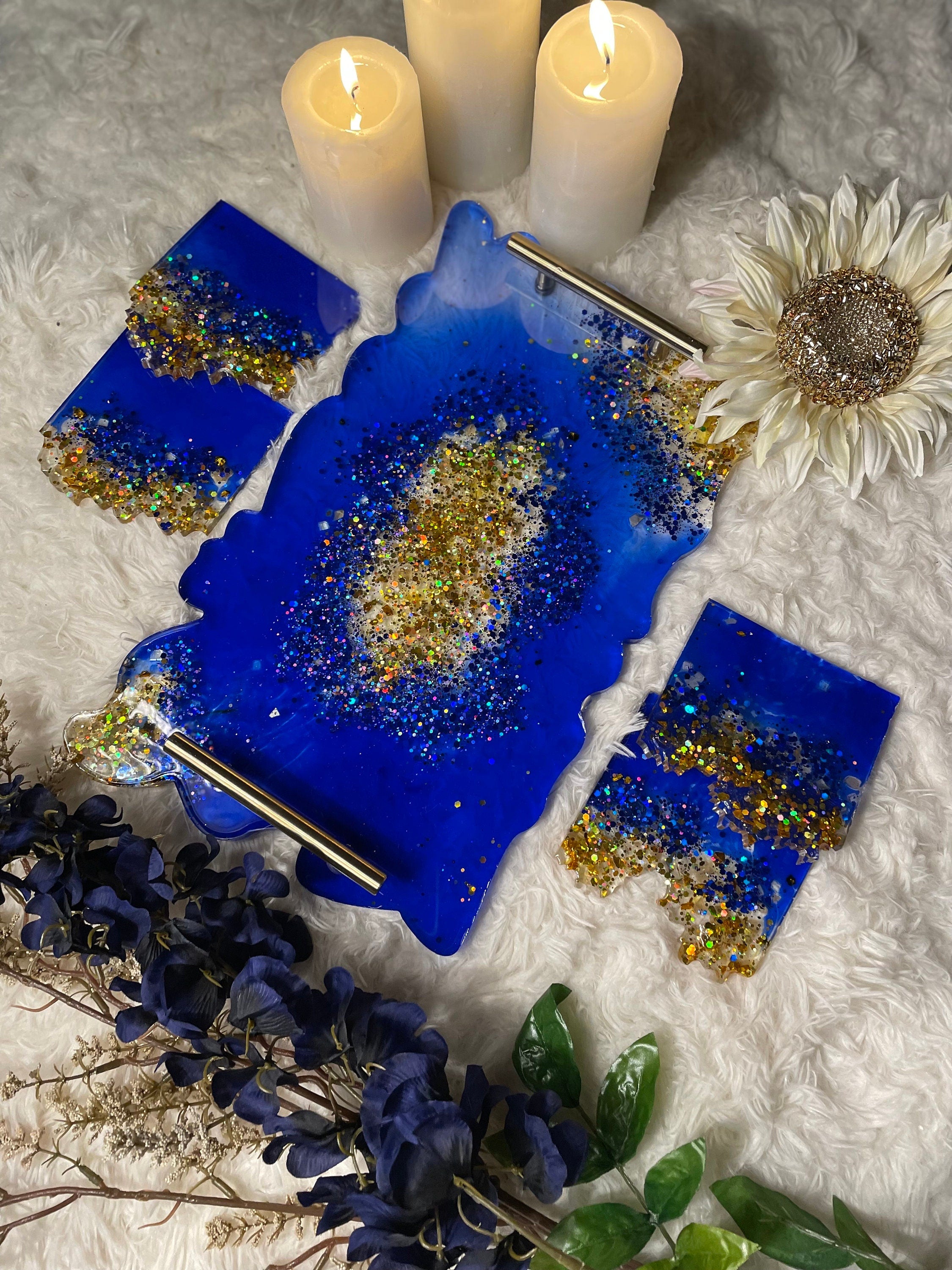 Sapphire Blue & Gold Coasters