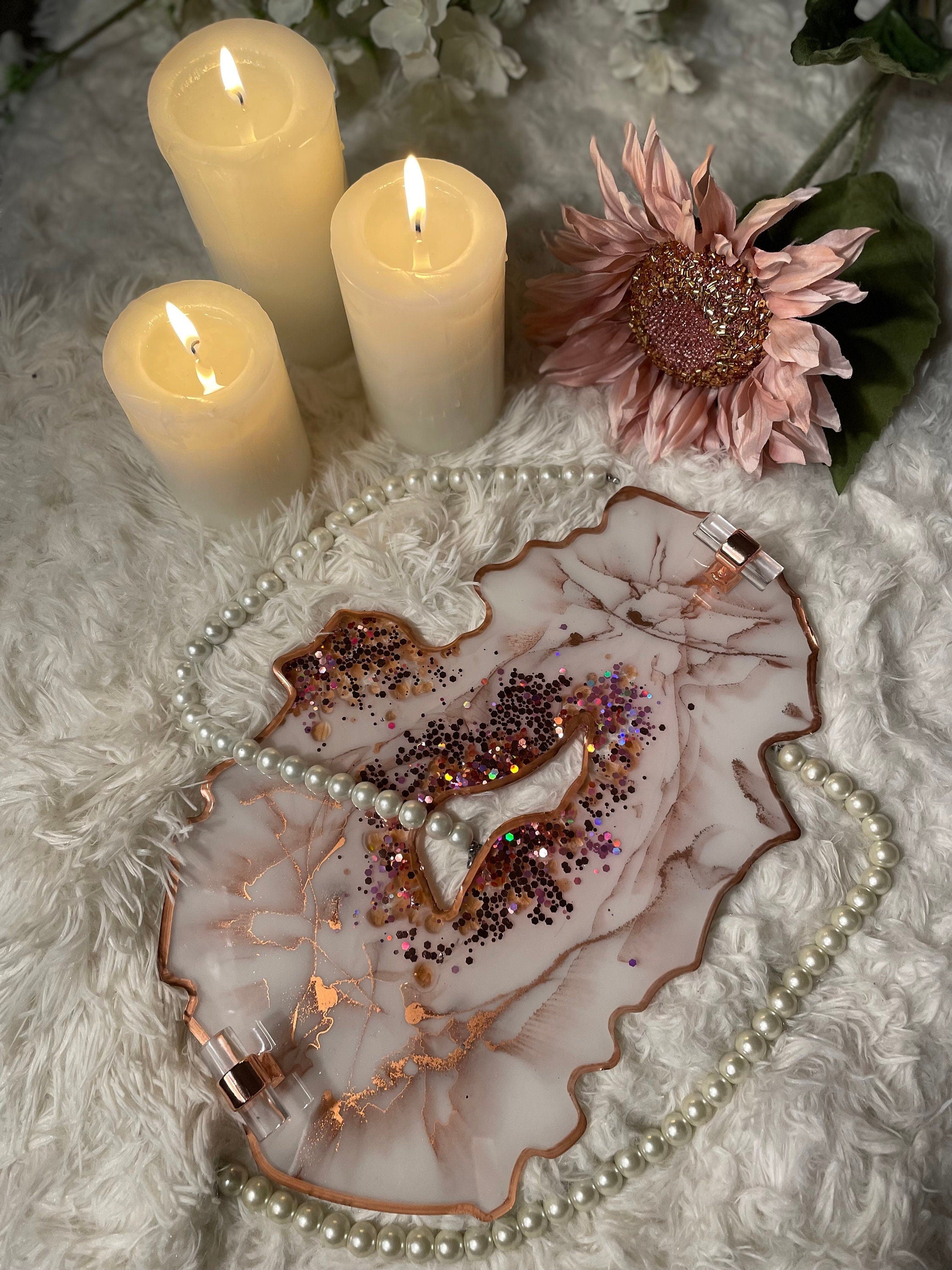 Rose Gold Marble Agate Tray