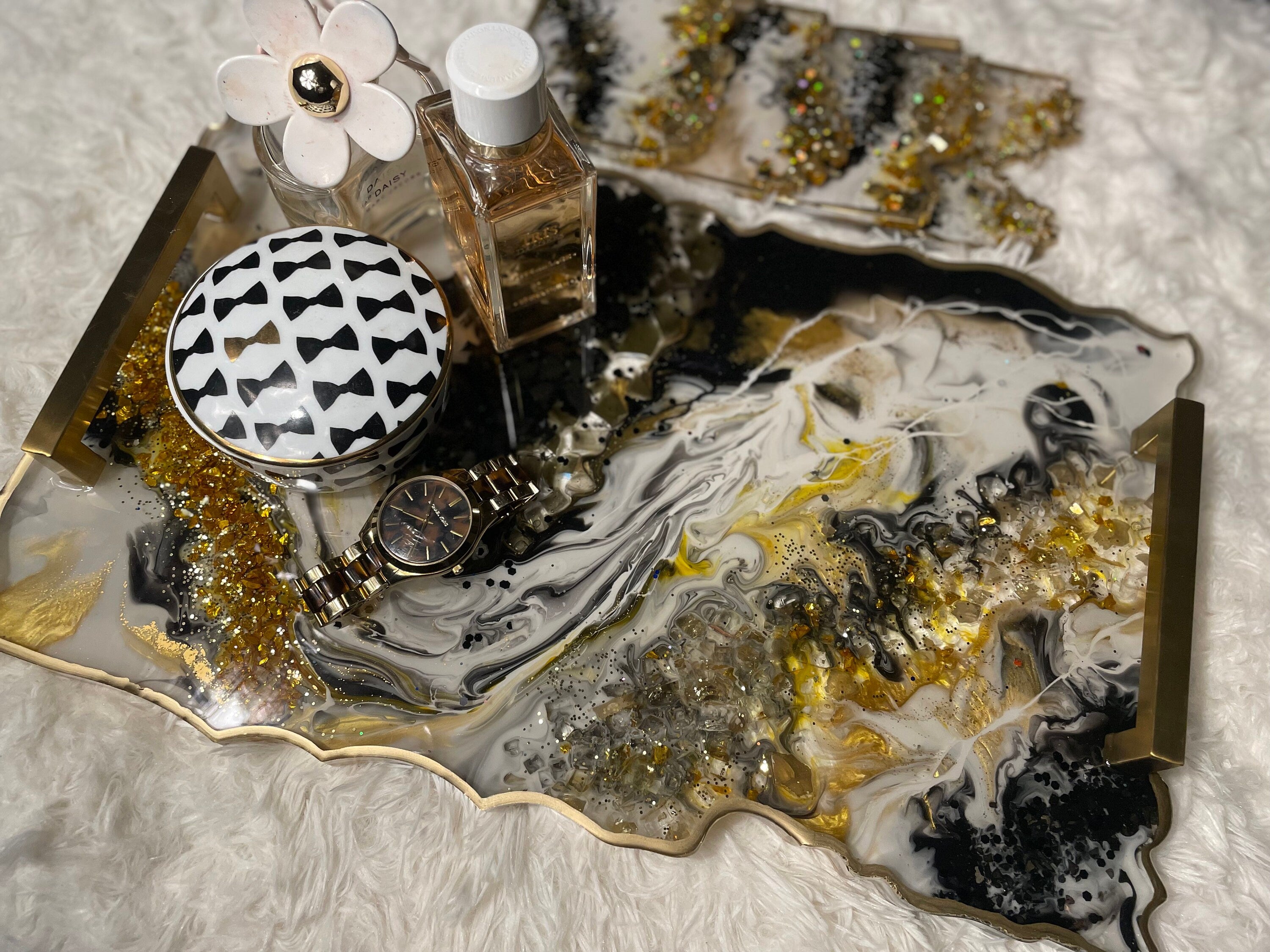 Black & Gold Marble Glam Tray