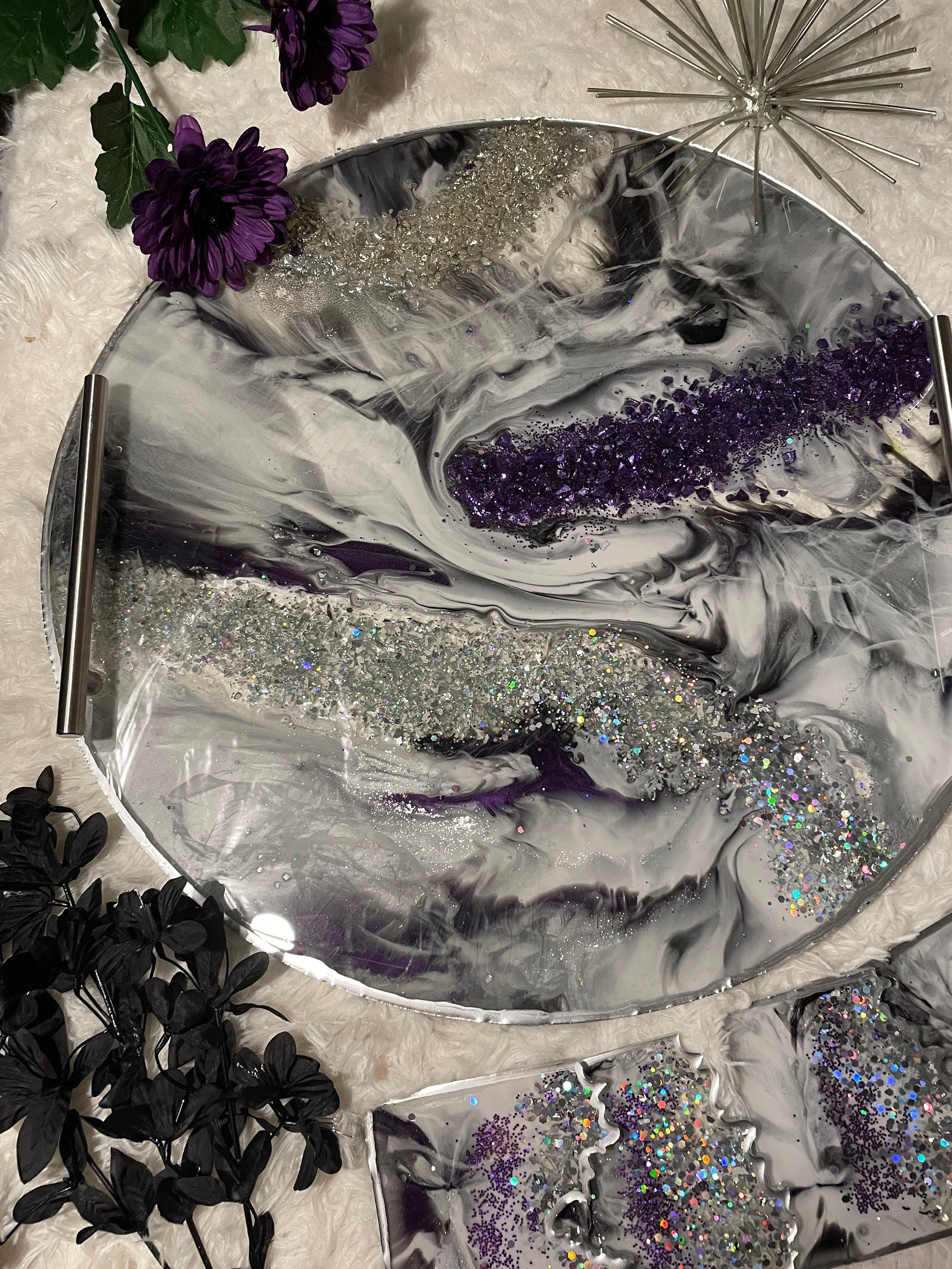 Purple & Silver Marble Coasters