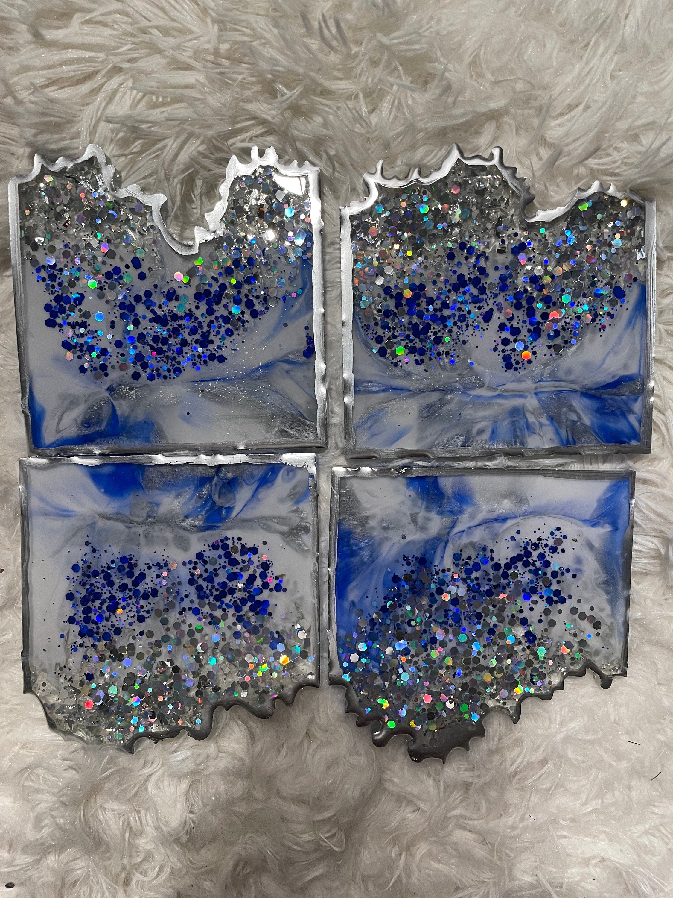 Blue & Silver Marble Glam Tray