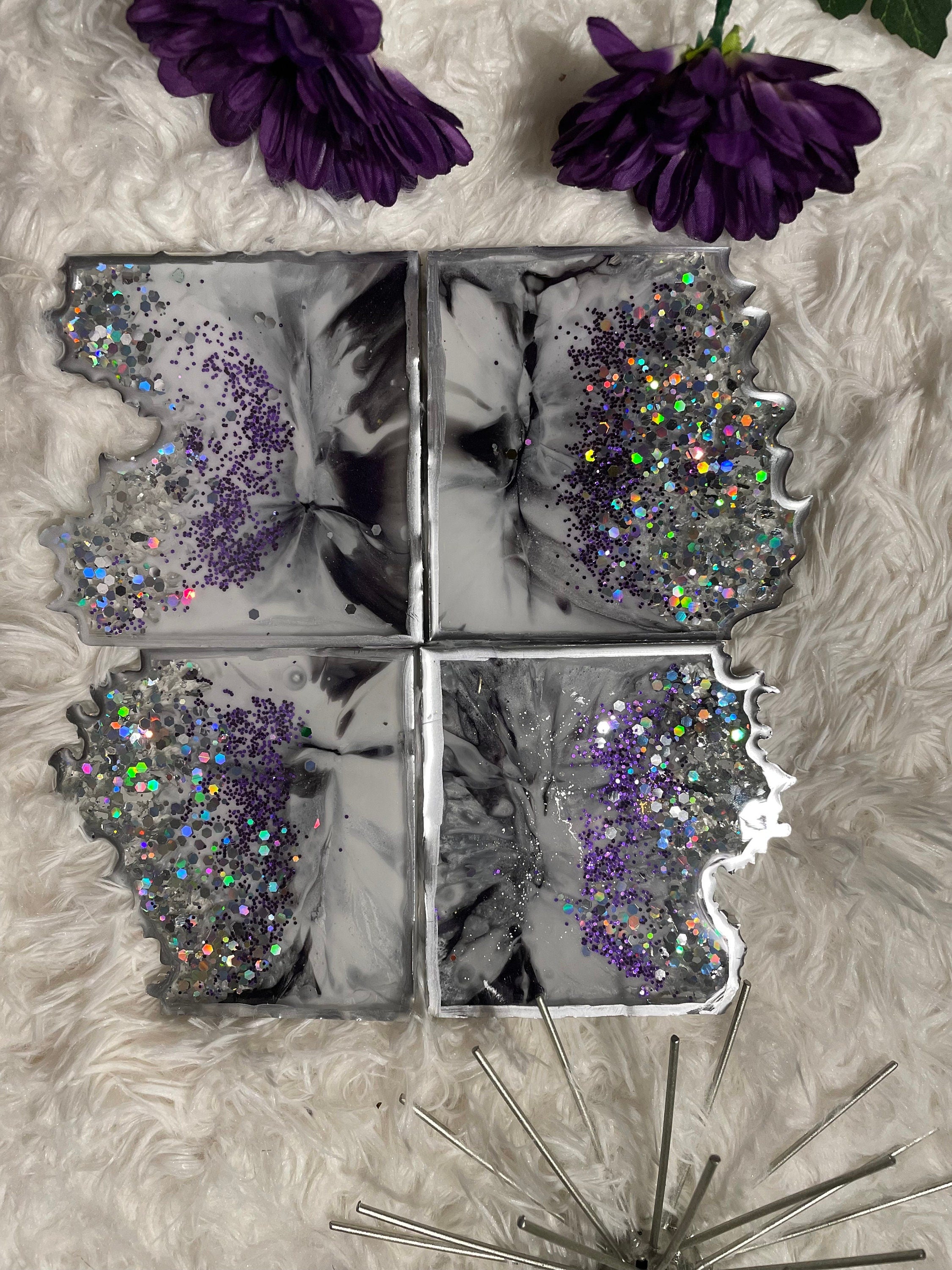 Purple & Silver Marble Glam Tray