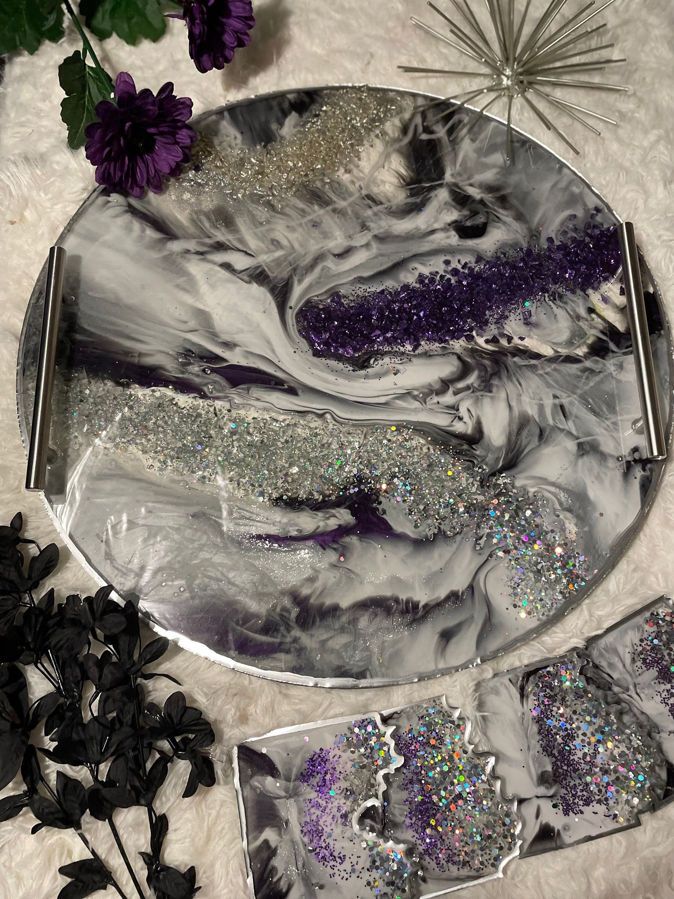 Purple & Silver Marble Glam Tray